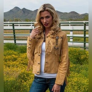 Sculpt Tan Fringe Leather Jacket